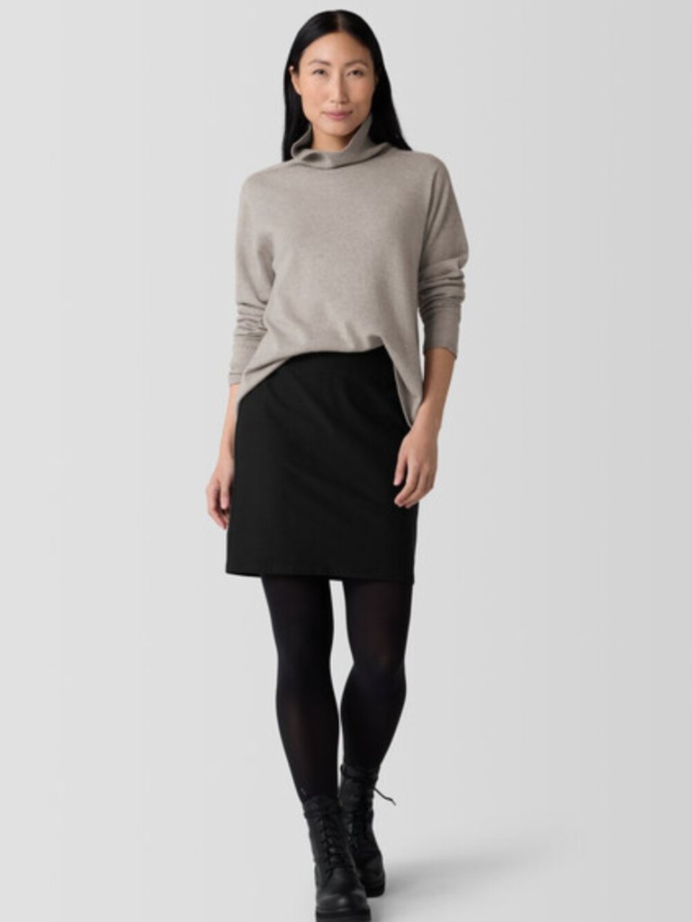 EILEEN FISHER SZ L? Washable Stretch Crepe Mini Skirt in Black